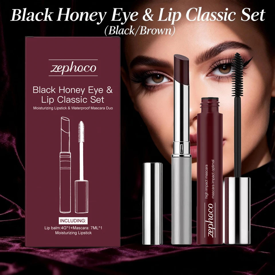 Black Honey Eye & Lip Classic Set Curly Mascara Moisturizing and Silky Lipstick 3D Lip Makeup Waterproof Make-Up Kit
