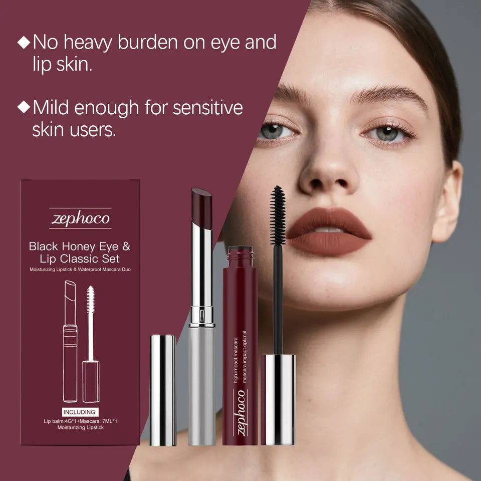Black Honey Eye & Lip Classic Set Curly Mascara Moisturizing and Silky Lipstick 3D Lip Makeup Waterproof Make-Up Kit
