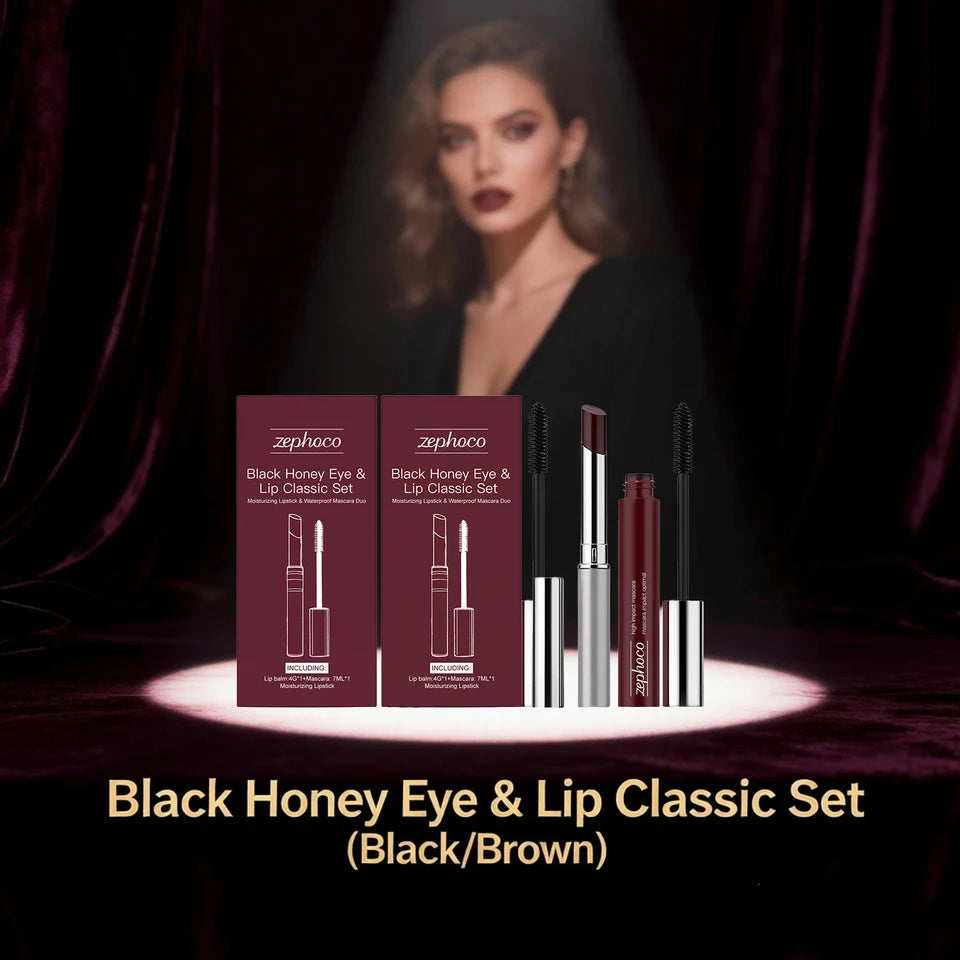 Black Honey Eye & Lip Classic Set Curly Mascara Moisturizing and Silky Lipstick 3D Lip Makeup Waterproof Make-Up Kit