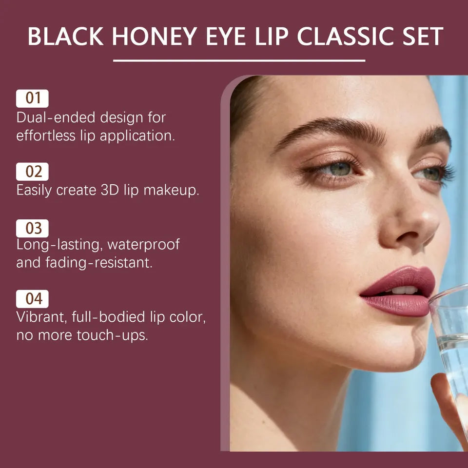 Black Honey Eye & Lip Classic Set Curly Mascara Moisturizing and Silky Lipstick 3D Lip Makeup Waterproof Make-Up Kit