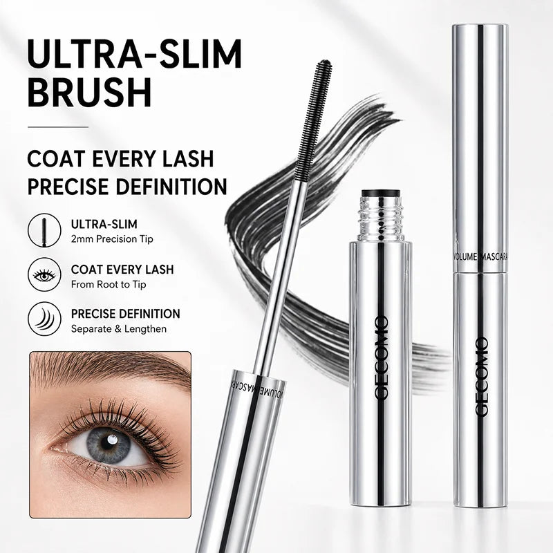2 Pack Slim Brush Mascara, Lengthening & Defining Lash Mascara Set, Clump-Free Smudge-Resistant Eye Makeup for Daily Wear