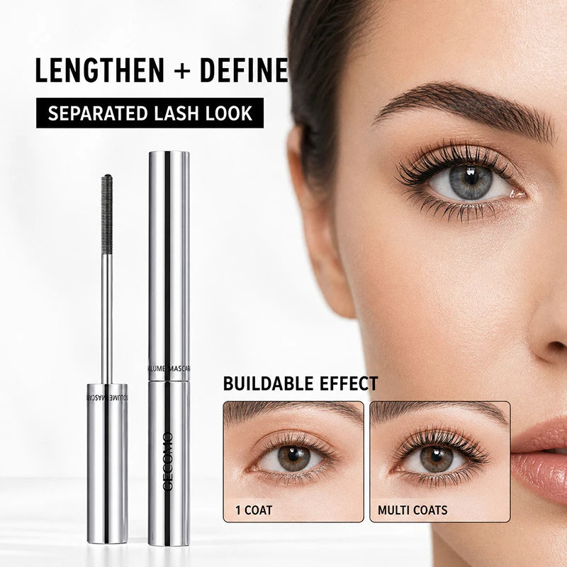 2 Pack Slim Brush Mascara, Lengthening & Defining Lash Mascara Set, Clump-Free Smudge-Resistant Eye Makeup for Daily Wear