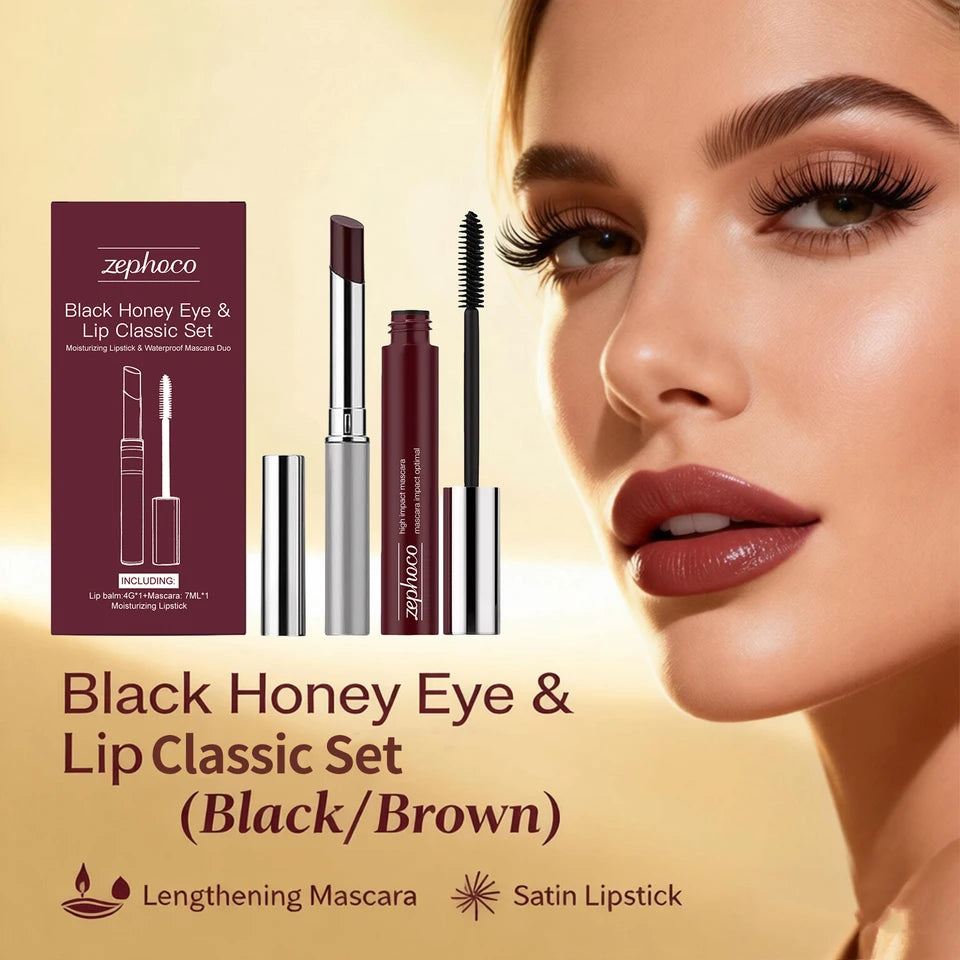 Black Honey Eye & Lip Classic Set Curly Mascara Moisturizing and Silky Lipstick 3D Lip Makeup Waterproof Make-Up Kit