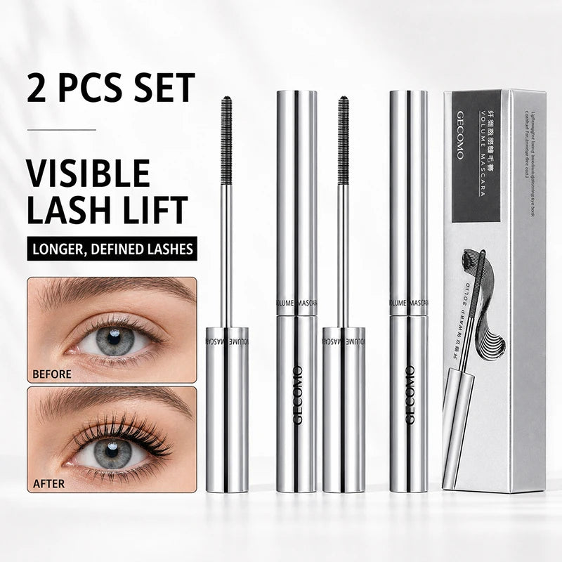 2 Pack Slim Brush Mascara, Lengthening & Defining Lash Mascara Set, Clump-Free Smudge-Resistant Eye Makeup for Daily Wear