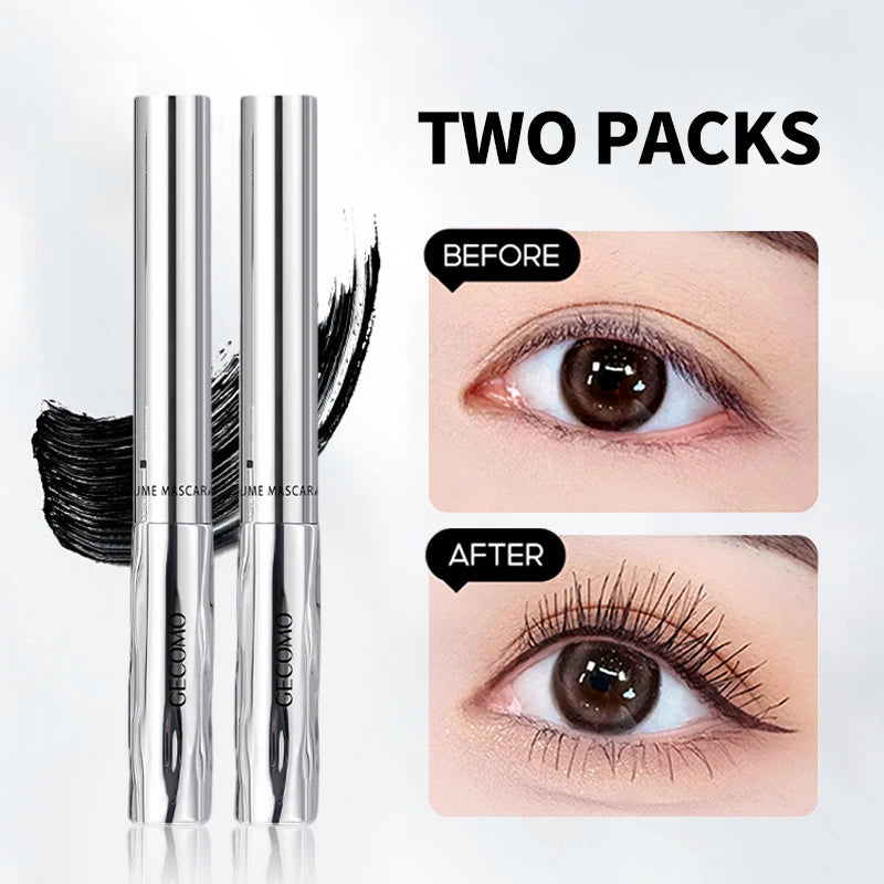 2 Pack Slim Brush Mascara, Lengthening & Defining Lash Mascara Set, Clump-Free Smudge-Resistant Eye Makeup for Daily Wear
