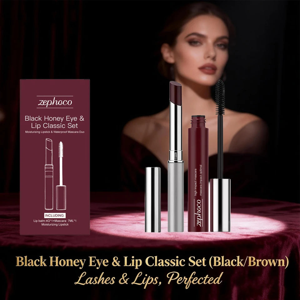 Black Honey Eye & Lip Classic Set Curly Mascara Moisturizing and Silky Lipstick 3D Lip Makeup Waterproof Make-Up Kit